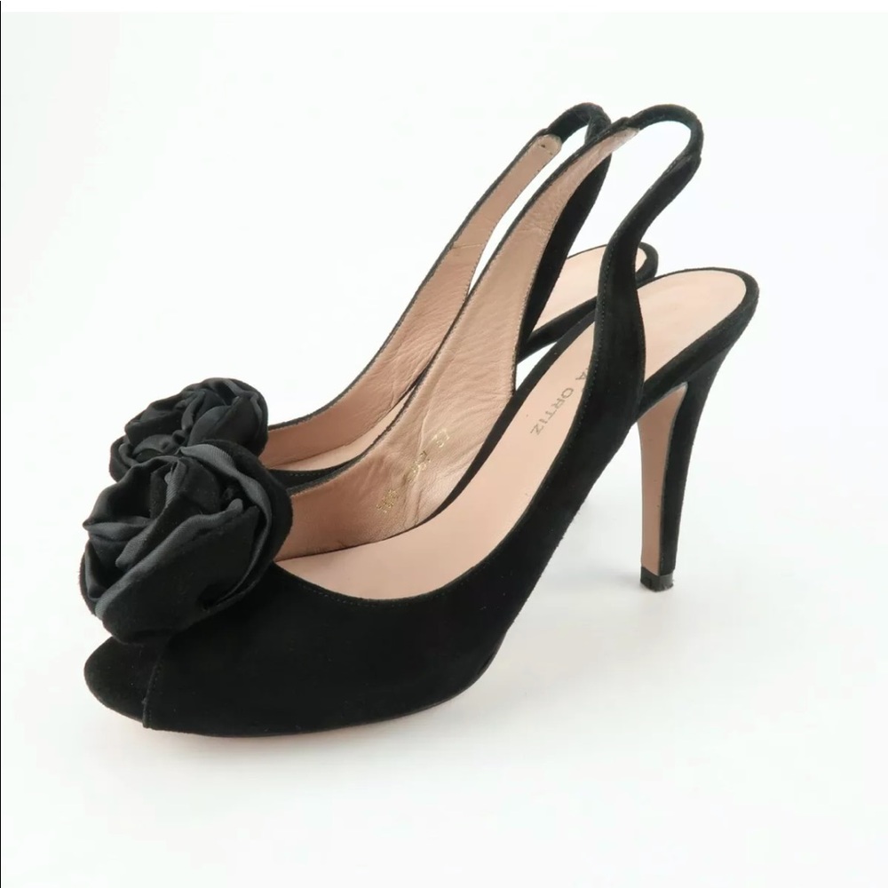 GLORIA ORTIZ Flower Emellished Slingback Heels